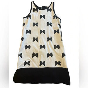 Kate Spade Girls Black White Sequin Bow Print Sleeveless Shift Dress Size 14